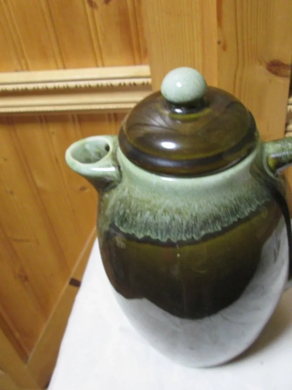 vtg brush McCoy coffee Carafe Teapot in the green drip glaze